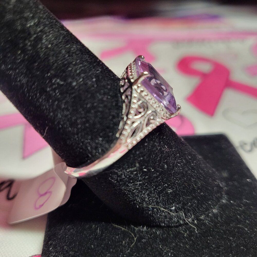 Rose De France Amethyst Solitaire Sterling Silver Ring - Picture 9 of 9